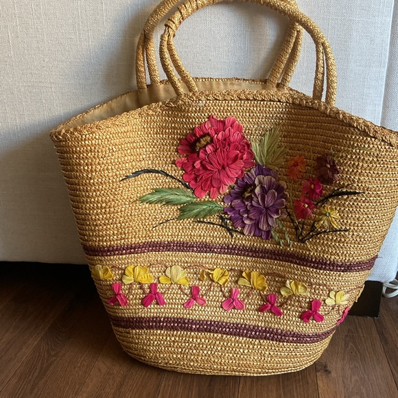 Floral straw bag. Large Beach bag - Picture 8 of 8